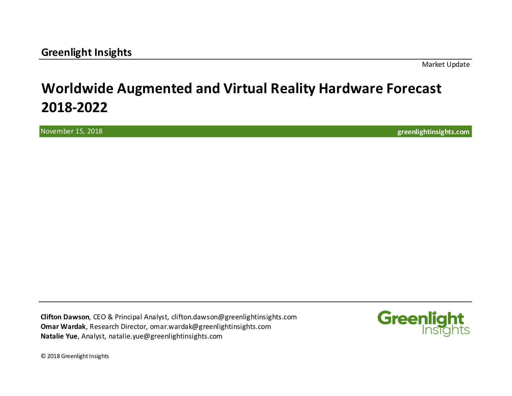 Worldwide Virtual & Augmented Reality HMDs Forecast, 2018–2022